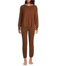 Jasmine & Ginger Leopard Print Brushed Knit Long Sleeve Coordinating Hoodie