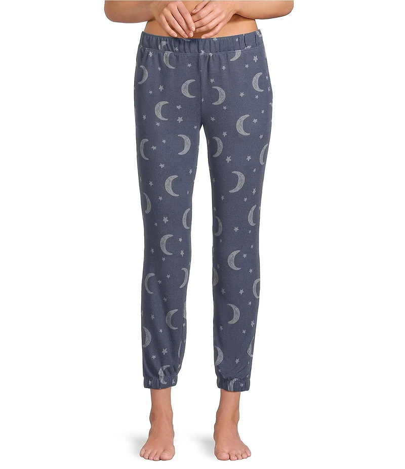 Jasmine & Ginger Moon & Stars Print Brushed Knit Elastic Waist Coordinating Sleep Joggers