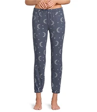 Jasmine & Ginger Moon & Stars Print Brushed Knit Elastic Waist Coordinating Sleep Joggers