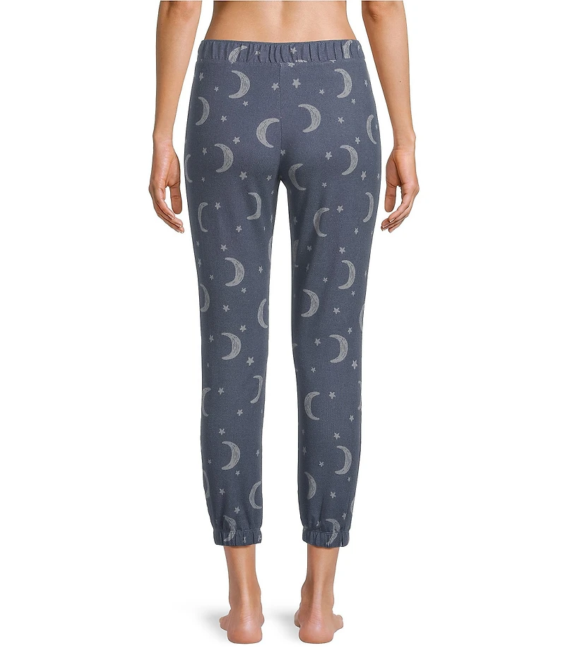Jasmine & Ginger Moon & Stars Print Brushed Knit Elastic Waist Coordinating Sleep Joggers