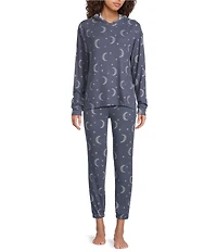 Jasmine & Ginger Moon & Stars Print Brushed Knit Elastic Waist Coordinating Sleep Joggers