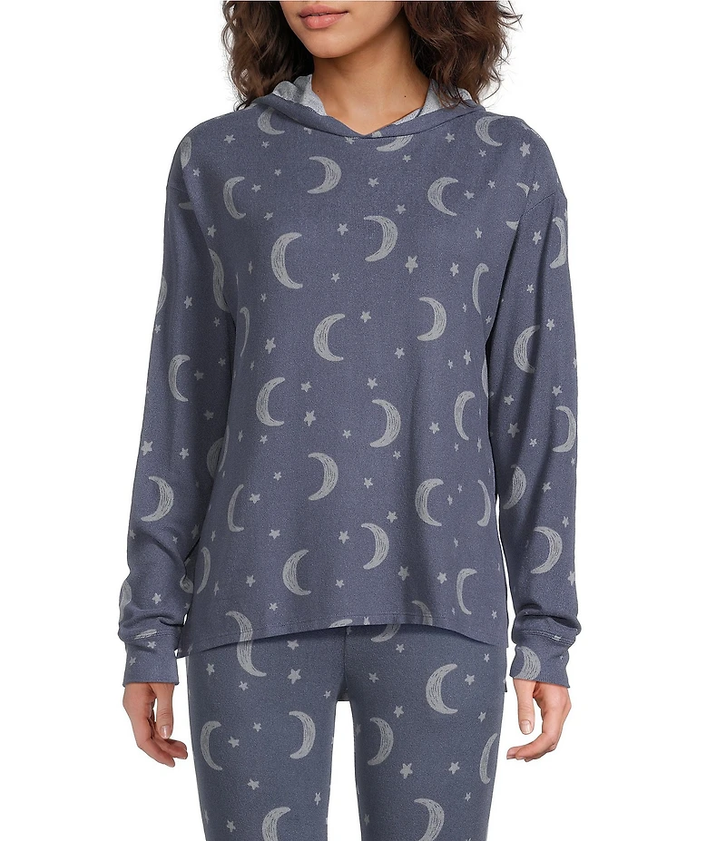 Jasmine & Ginger Moon & Stars Print Brushed Knit Long Sleeve Coordinating Hoodie