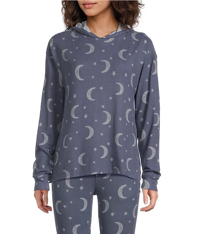 Jasmine & Ginger Moon & Stars Print Brushed Knit Long Sleeve Coordinating Hoodie