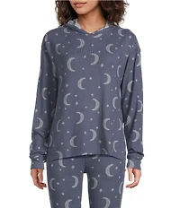 Jasmine & Ginger Moon & Stars Print Brushed Knit Long Sleeve Coordinating Hoodie