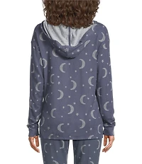 Jasmine & Ginger Moon & Stars Print Brushed Knit Long Sleeve Coordinating Hoodie