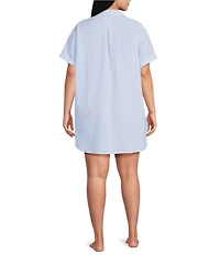 Jasmine & Ginger Plus Size Striped Seersucker Short Sleeve Button-Front Nightshirt