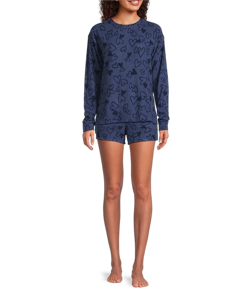Jasmine & Ginger Scatter Hearts Print Drawstring Coordinating Knit Sleep Shorts