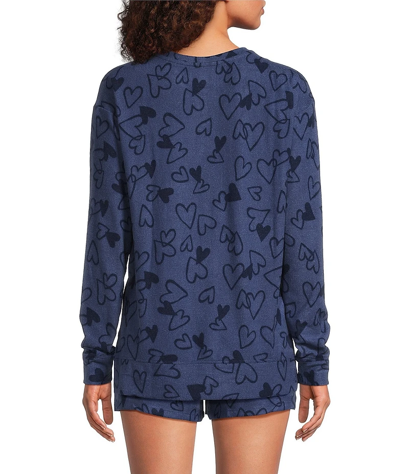 Jasmine & Ginger Scatter Hearts Print Long Sleeve Crew Neck Coordinating Knit Sleep Top