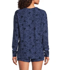 Jasmine & Ginger Scatter Hearts Print Long Sleeve Crew Neck Coordinating Knit Sleep Top