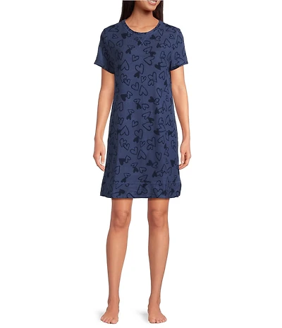 Jasmine & Ginger Scatter Hearts Print Short Sleeve Crew Neck Knit Sleepshirt