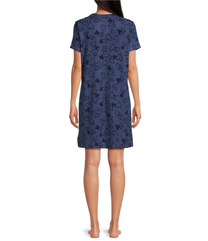Jasmine & Ginger Scatter Hearts Print Short Sleeve Crew Neck Knit Sleepshirt