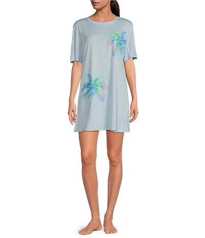 Jasmine & Ginger Short Sleeve Crew Neck Knit Screen Print Sleepshirt
