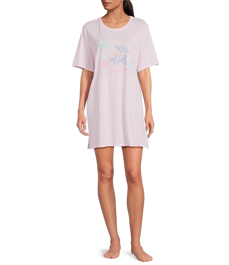 Jasmine & Ginger Short Sleeve Crew Neck Knit Screen Print Sleepshirt