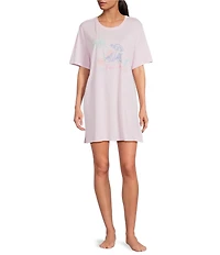 Jasmine & Ginger Short Sleeve Crew Neck Knit Screen Print Sleepshirt