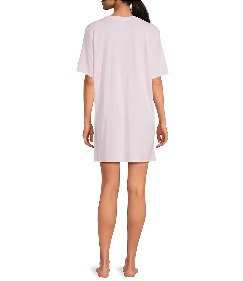 Jasmine & Ginger Short Sleeve Crew Neck Knit Screen Print Sleepshirt
