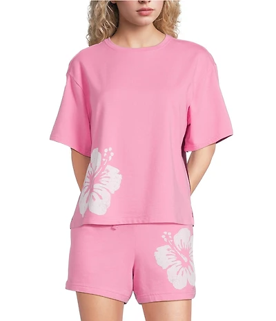 Jasmine & Ginger Short Sleeve Crew Neck Washed French Terry Coordinating Sleep Top