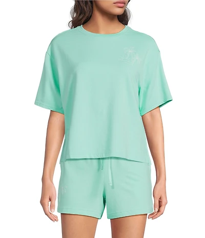 Jasmine & Ginger Short Sleeve Crew Neck Washed French Terry Coordinating Sleep Top