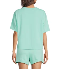 Jasmine & Ginger Short Sleeve Crew Neck Washed French Terry Coordinating Sleep Top