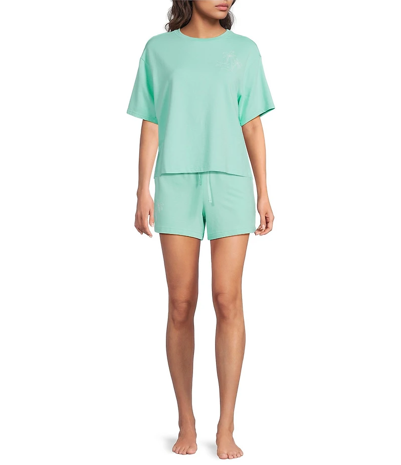 Jasmine & Ginger Short Sleeve Crew Neck Washed French Terry Coordinating Sleep Top