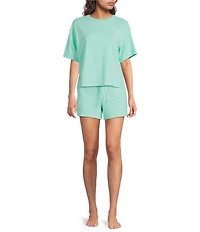 Jasmine & Ginger Short Sleeve Crew Neck Washed French Terry Coordinating Sleep Top