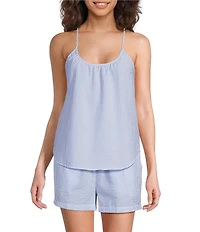 Jasmine & Ginger Sleeveless Scoop Neck Seersucker Striped Coordinating Sleep Top