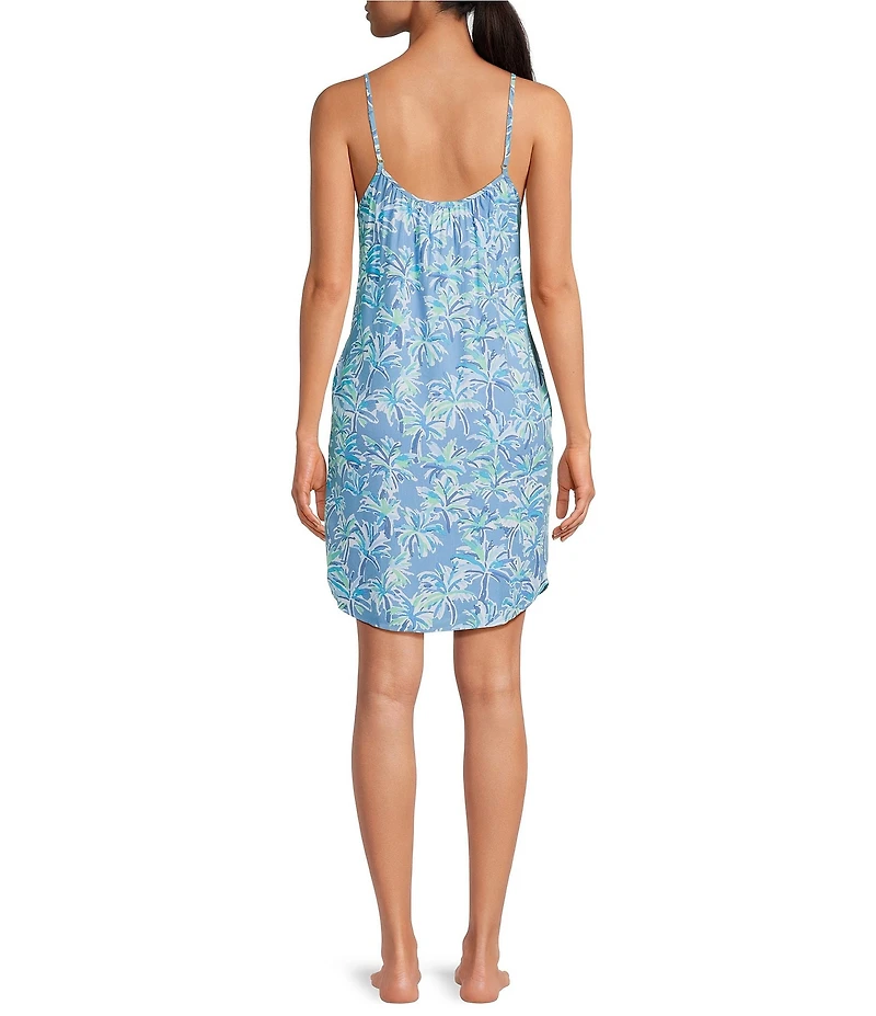 Jasmine & Ginger Sleeveless Scoop Neck Woven Abstract Palms Chemise