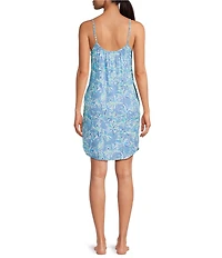 Jasmine & Ginger Sleeveless Scoop Neck Woven Abstract Palms Chemise