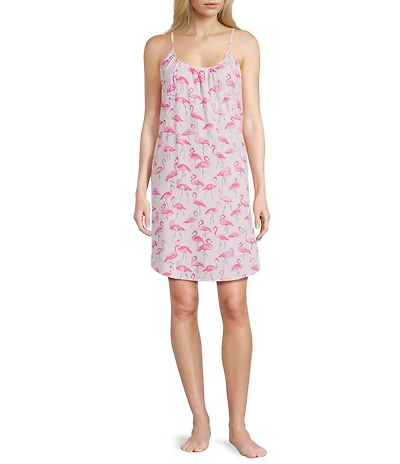 Jasmine & Ginger Sleeveless Scoop Neck Woven Flamingo Print Chemise
