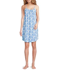 Jasmine & Ginger Sleeveless Scoop Neck Woven Geo Palm Print Chemise