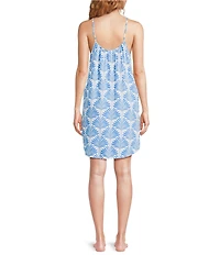 Jasmine & Ginger Sleeveless Scoop Neck Woven Geo Palm Print Chemise
