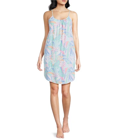Jasmine & Ginger Sleeveless Scoop Neck Woven Graphic Floral Print Chemise