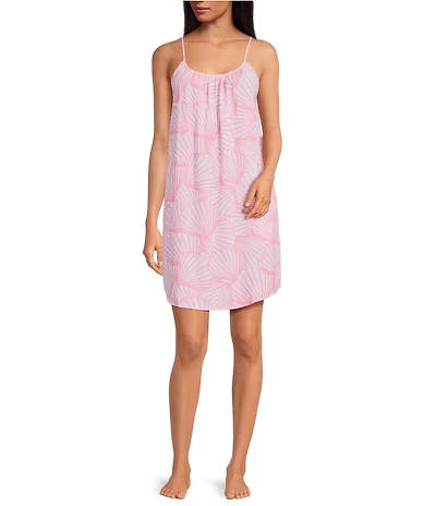 Jasmine & Ginger Sleeveless Scoop Neck Woven Shell Print Chemise