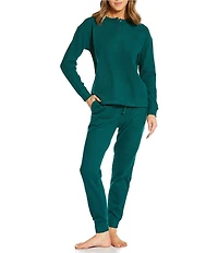 Jasmine & Ginger Solid Brushed Waffle Long Sleeve Henley Coordinating Sleep Top