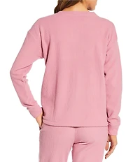 Jasmine & Ginger Solid Brushed Waffle Long Sleeve Henley Coordinating Sleep Top