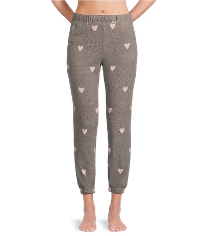 Jasmine & Ginger Staggered Hearts Print Brushed Knit Elastic Waist Coordinating Sleep Joggers