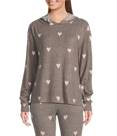 Jasmine & Ginger Staggered Hearts Print Brushed Knit Long Sleeve Coordinating Hoodie
