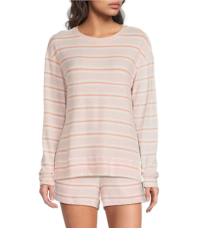 Jasmine & Ginger Striped Print Long Sleeve Crew Neck Coordinating Knit Sleep Top