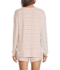 Jasmine & Ginger Striped Print Long Sleeve Crew Neck Coordinating Knit Sleep Top