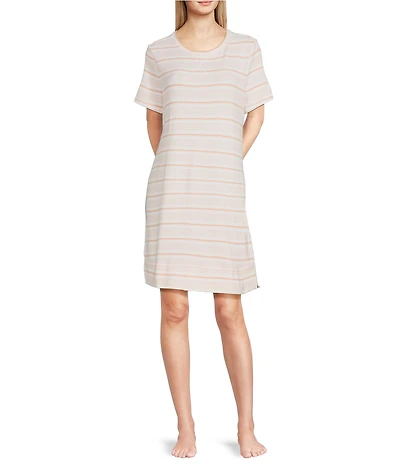 Jasmine & Ginger Striped Print Short Sleeve Crew Neck Knit Sleepshirt