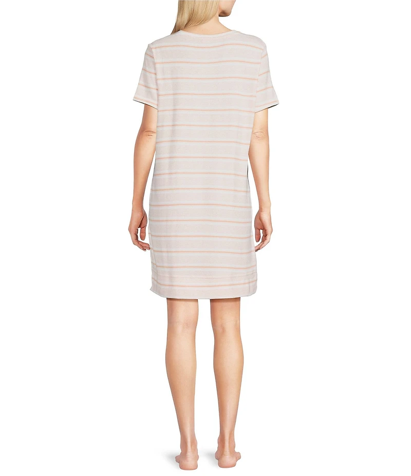 Jasmine & Ginger Striped Print Short Sleeve Crew Neck Knit Sleepshirt