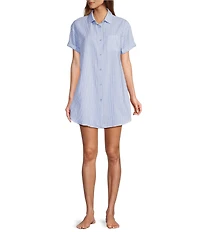 Jasmine & Ginger Striped Seersucker Short Sleeve Button-Front Nightshirt