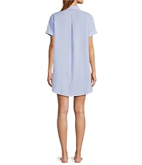 Jasmine & Ginger Striped Seersucker Short Sleeve Button-Front Nightshirt