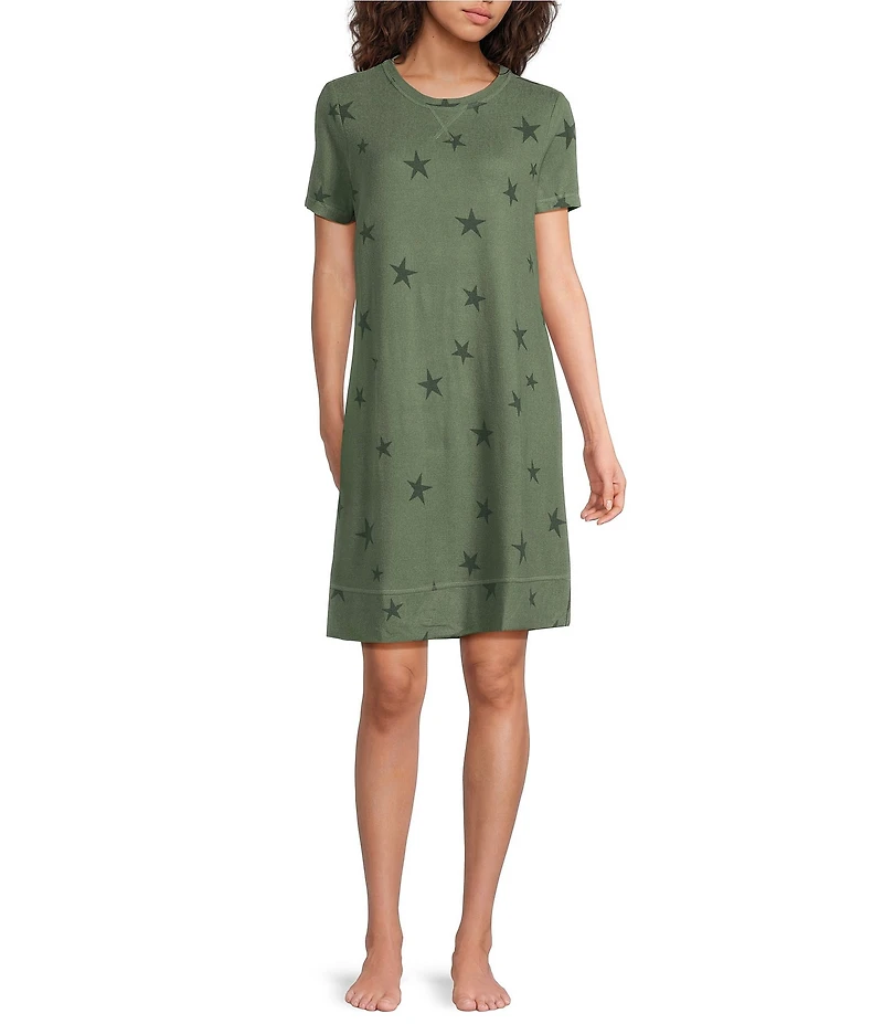 Jasmine & Ginger Tossed Hearts Print Short Sleeve Crew Neck Knit Sleepshirt