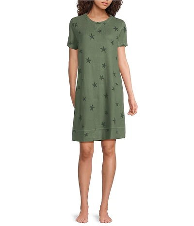 Jasmine & Ginger Tossed Hearts Print Short Sleeve Crew Neck Knit Sleepshirt