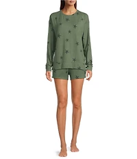 Jasmine & Ginger Tossed Stars Print Drawstring Coordinating Knit Sleep Shorts
