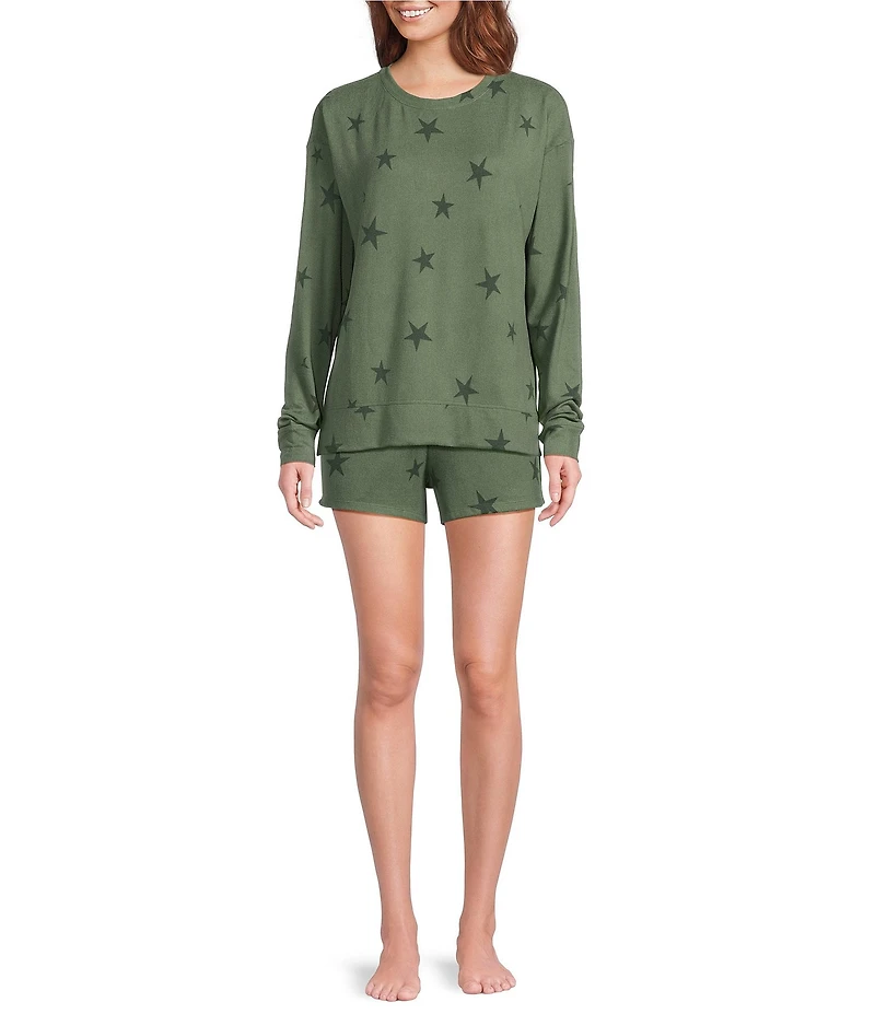 Jasmine & Ginger Tossed Stars Print Long Sleeve Crew Neck Coordinating Knit Sleep Top