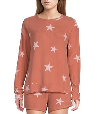 Jasmine & Ginger Tossed Stars Print Long Sleeve Crew Neck Coordinating Knit Sleep Top