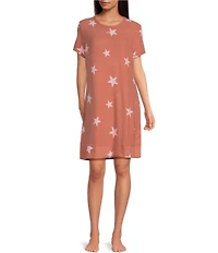 Jasmine & Ginger Tossed Stars Print Short Sleeve Crew Neck Knit Sleepshirt