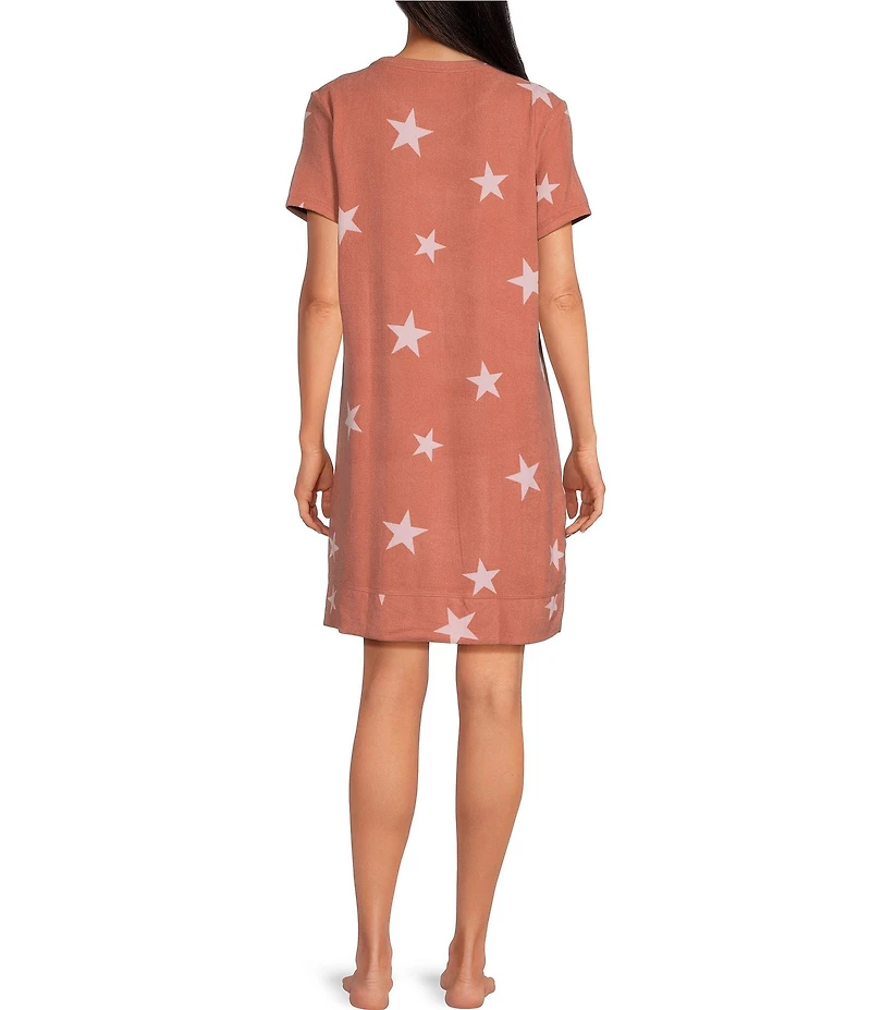 Jasmine & Ginger Tossed Stars Print Short Sleeve Crew Neck Knit Sleepshirt