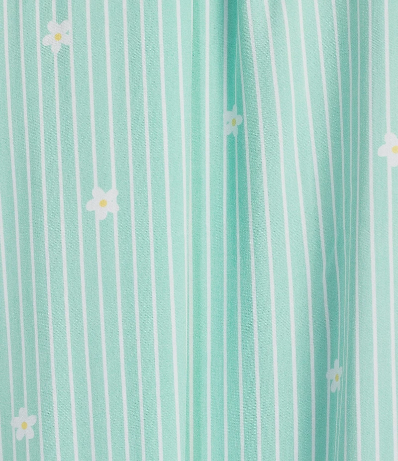 Jasmine & Ginger Woven Short Sleeve Button Front Collar Scattered Daisy Striped Sleepshirt